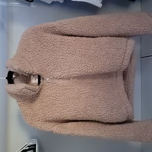 Fluffy brown half zip crop